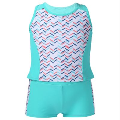 Hansber Kids Girls 2 Piece Tankini Swimsuit Sleeveless Tank Shirts with Boyshorts Fashion Bathing Suit Swimwear Sets Mint 6