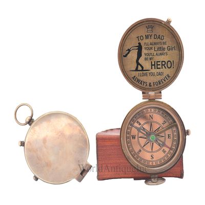 Engraved Antique Nautical Vintage Directional Magnetic Sundial Clock Pocket Compass Quote Engraved Baptism Gifts with Leather Case for Loved Ones, Baptism Gift, /Gift for Son from Dad
