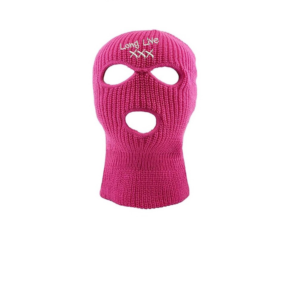 ALLNTRENDS Adult Three Hole Mask Long Live X Embroidered Face Cover Warm Winter Beanie (One Size, Hot Pink)