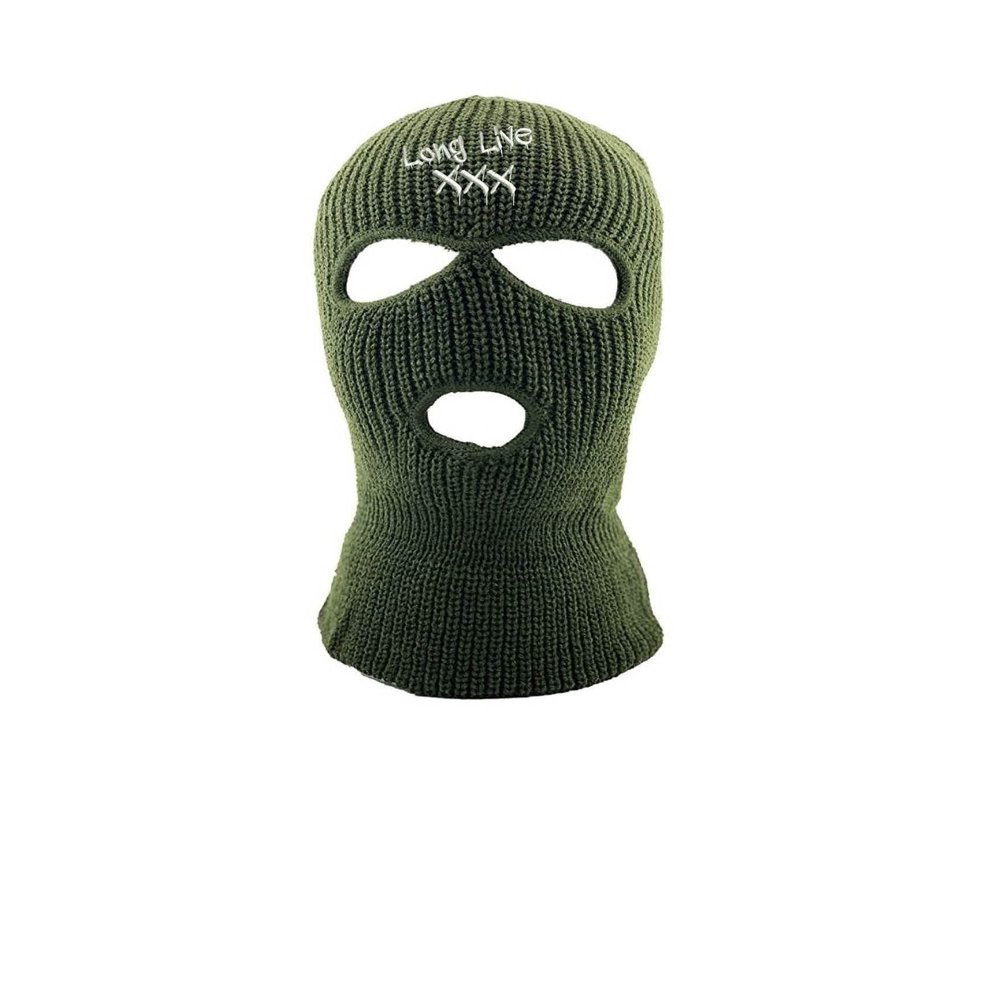 ALLNTRENDS Adult Three Hole Mask Long Live X Embroidered Face Cover Warm Winter Beanie (One Size, Olive)