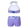 Hansber Kids Girls 2 Piece Halter Swimsuit Crop Tank Tops with Booty Shorts Sets Floral Printed Bathing Suit Beachwear Purple 8 view 2