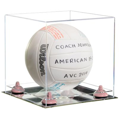 Better Display Cases Acrylic Volleyball Display Case with Clear Case, Pink Risers and Mirror Base (B02/A027)