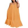 Women's Sexy Spaghetti Strap Sleeveless Ruched Ruffle Hem Bandage Oversized Beach Loose Long Maxi Swing Dress Gold 3X view 1
