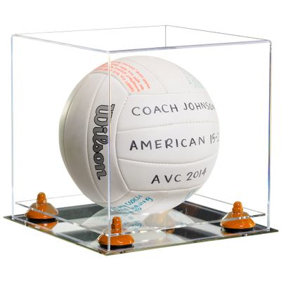 Better Display Cases Acrylic Volleyball Display Case with Clear Case, Orange Risers and Mirror Base (B02/A027)