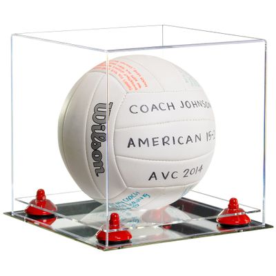 Better Display Cases Acrylic Volleyball Display Case with Clear Case, Red Risers and Mirror Base (B02/A027)
