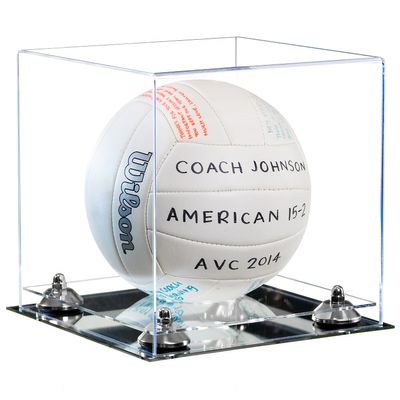Better Display Cases Acrylic Volleyball Display Case with Clear Case, Silver Risers and Mirror Base (B02/A027)
