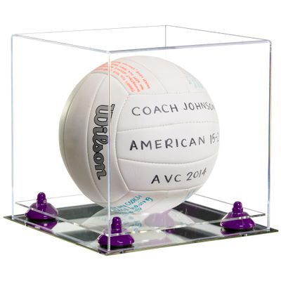 Better Display Cases Acrylic Volleyball Display Case with Clear Case, Purple Risers and Mirror Base (B02/A027)