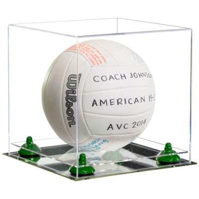 Better Display Cases Acrylic Volleyball Display Case with Clear Case, Green Risers and Mirror Base (B02/A027)