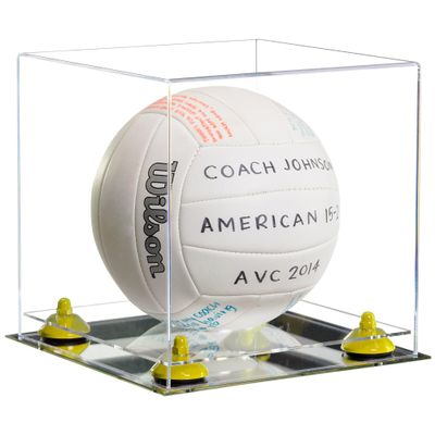 Better Display Cases Acrylic Volleyball Display Case with Clear Case, Yellow Risers and Mirror Base (B02/A027)