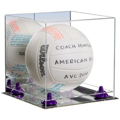 Better Display Cases Acrylic Volleyball Display Case with Mirror Case, Purple Risers and Mirror Base (B02/A027)