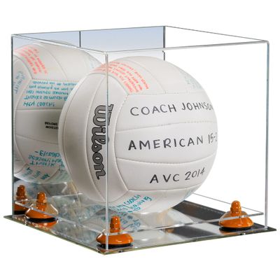 Better Display Cases Acrylic Volleyball Display Case with Mirror Case, Orange Risers and Mirror Base (B02/A027)