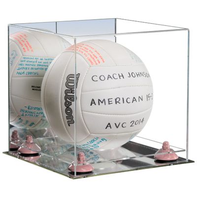 Better Display Cases Acrylic Volleyball Display Case with Mirror Case, Pink Risers and Mirror Base (B02/A027)