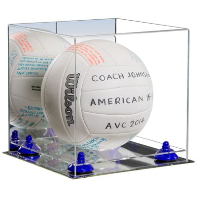 Better Display Cases Acrylic Volleyball Display Case with Mirror Case, Navy Blue Risers and Mirror Base (B02/A027)