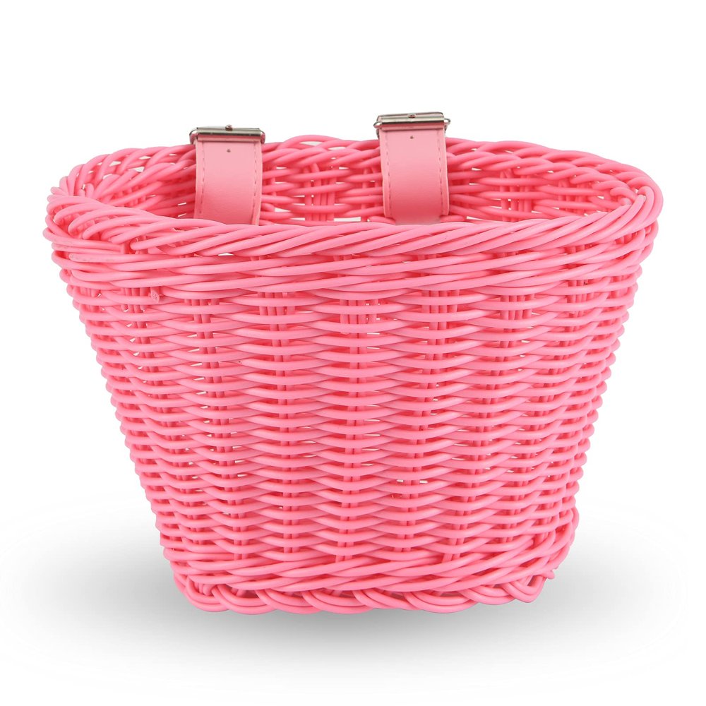 EIRONA Kids Bike Handlebar Basket Bicycle & Scooter Storage Basket with DIY Decals, Pink