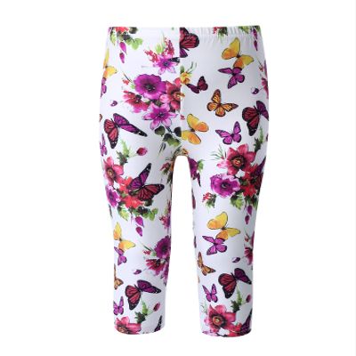 Aislor Kids Girls High Waisted Print Cropped Capri Leggings Stretch Tights Ankle Length Slim Trousers Legging White 5-6