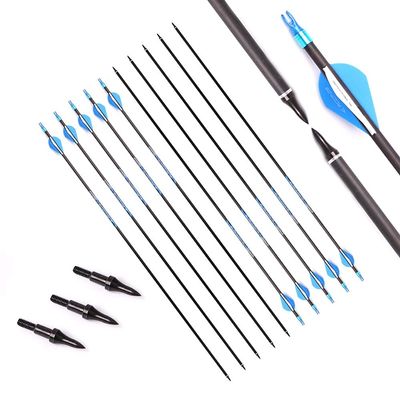 500 Spine Arrow 28.5 Inch Arrow Target Practice Arrow Hunting Arrow Carbon Arrows Compound Bow Recurve Bow Adult Youth Archery Indoor Outdoor Shooting Field Tip 12pc