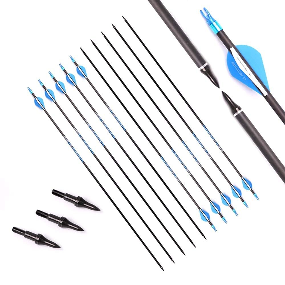 500 Spine Arrow 24 Inch Arrow Target Practice Arrow Hunting Arrow Carbon Arrows Compound Bow Recurve Bow Adult Youth Archery Indoor Outdoor Shooting Field Tip 12pc