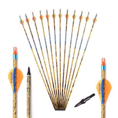 ACCMOS 500 Spine Arrow 29 Inch Arrow Target Practice Arrow Hunting Arrow Carbon Arrows Compound Bow Recurve Bow Adult Youth Archery Indoor Outdoor Shooting Field Tip 12pc Camo
