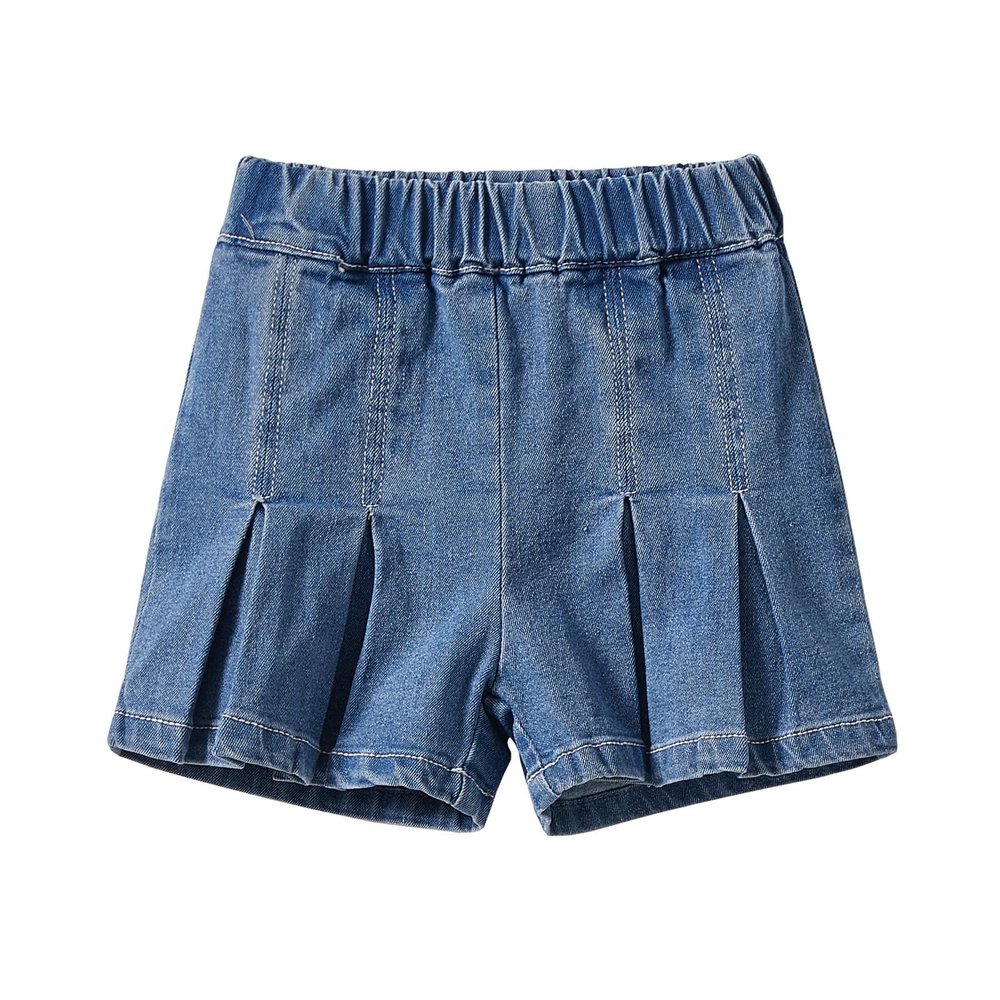 Mud Kingdom Toddler Girls Fashion Denim Shorts Elastic Waist Wide Leg Opening Blue 4T
