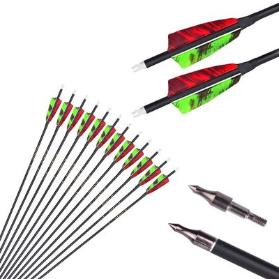 500 Spine Arrow 26 Inch Arrow Target Practice Arrow Hunting Arrow Carbon Arrows Compound Bow Recurve Bow Adult Youth Archery Indoor Outdoor Shooting Field Tip 12pc