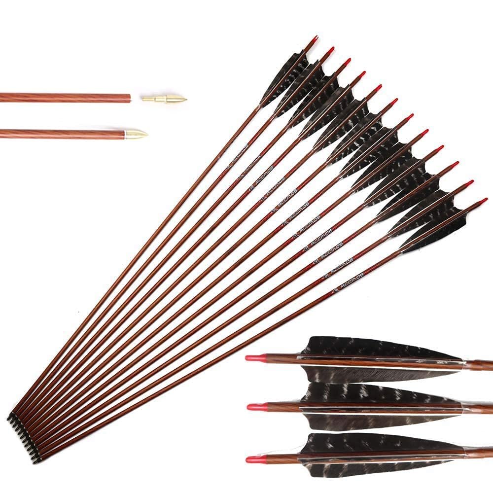 500 Spine Arrow 24 Inch Arrow Target Practice Arrow Hunting Arrow Carbon Arrows Compound Bow Recurve Bow Adult Youth Archery Indoor Outdoor Shooting Bullet Tip 12pc Wooden Wood-Like