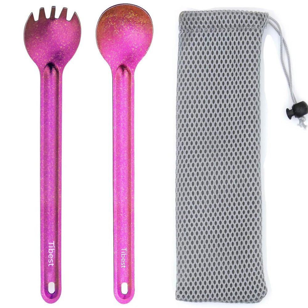 Tibest Titanium Spork Long Handle, Ultra Lightweight Camping Utensil for Backpacking Camping, Hiking, Outdoors