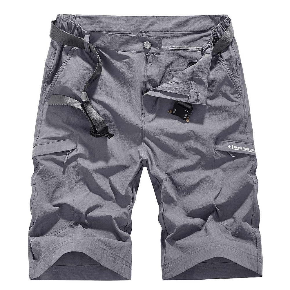 Cargo Fishing Shorts Mens Lightweight Working Hiking Shorts Knee Length Short Elastic Waist Zipper Pokcets
