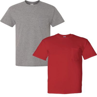 Gildan Men's DryBlend Workwear T-Shirts with Pocket, 2-Pack Graphite/Red