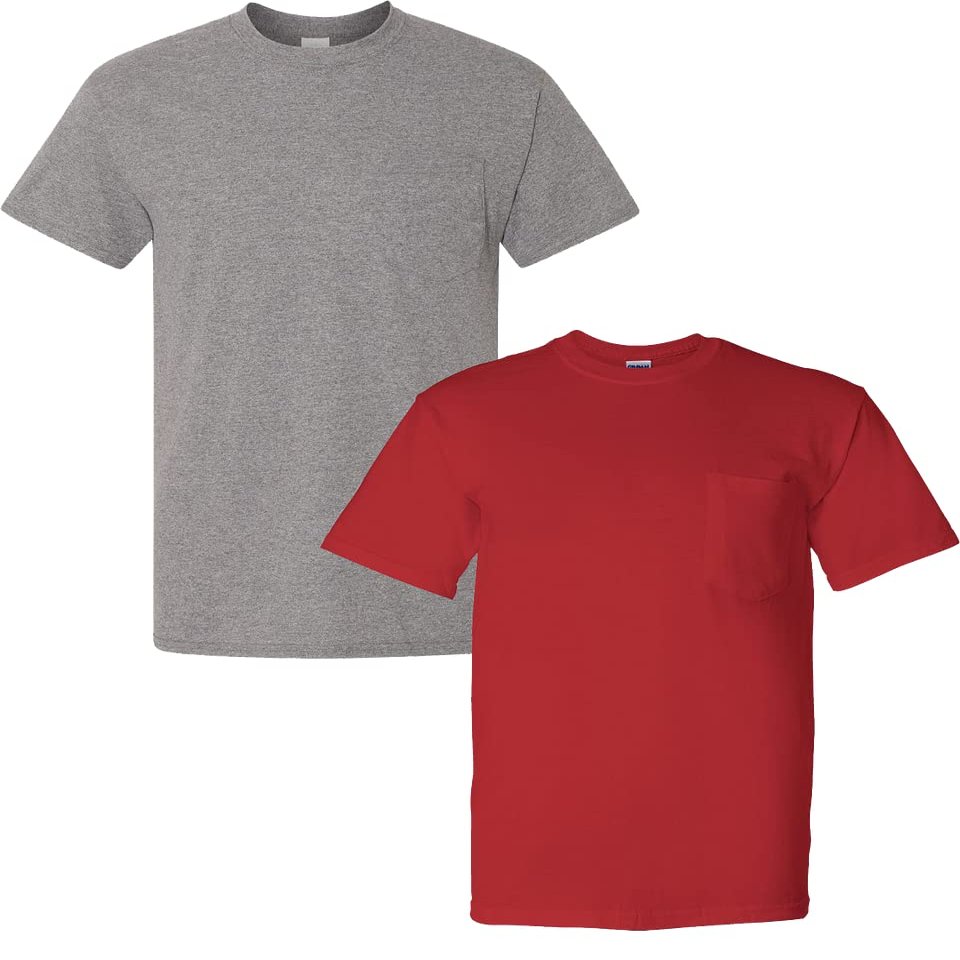 Gildan Men's DryBlend Workwear T-Shirts with Pocket, 2-Pack Graphite/Red