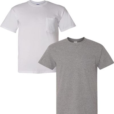 Gildan Men's DryBlend Workwear T-Shirts with Pocket, 2-Pack White/Graphite