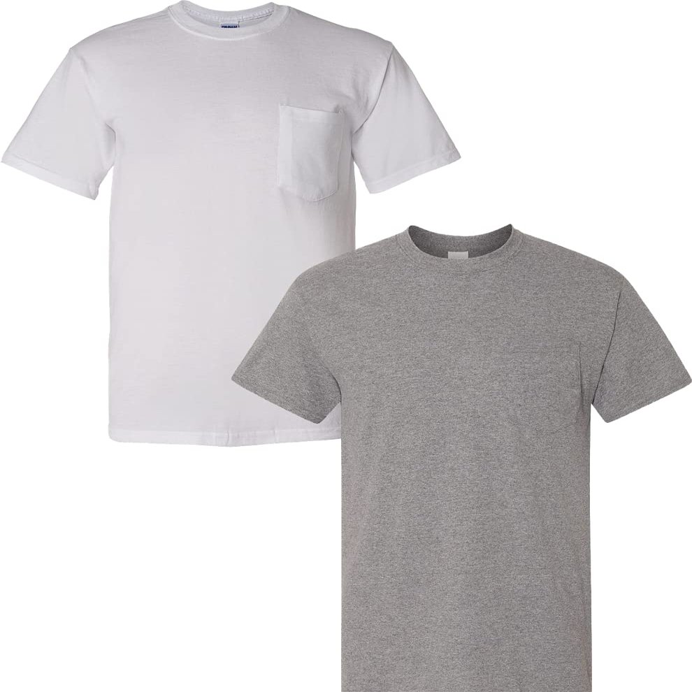 Gildan Men's DryBlend Workwear T-Shirts with Pocket, 2-Pack White/Graphite