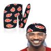 Red Clouds Silky Durag - Black Designer 360 Wave Du Rag with Long Tails and Quadruple Stitching - Smooth Fabric for Comfort Compression view 1