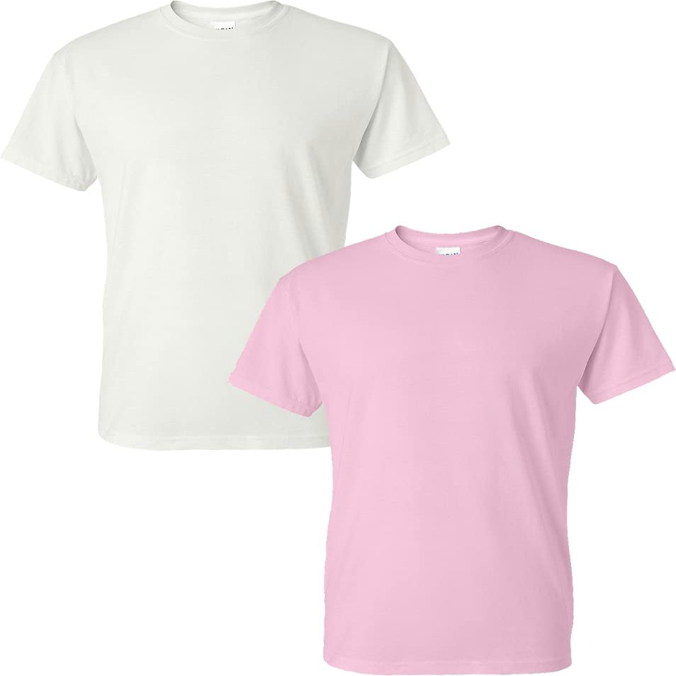 Gildan Mens DryBlend 50 Cotton/50 Poly T-Shirt White/Light Pink