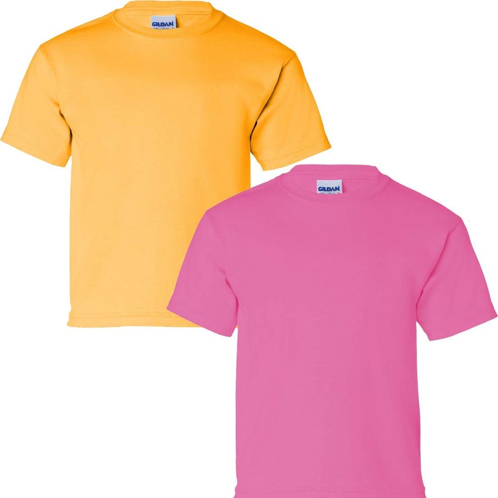 Gildan Kids' Ultra Cotton Youth T-Shirt, 2-Pack MED-Gold-Safetypink