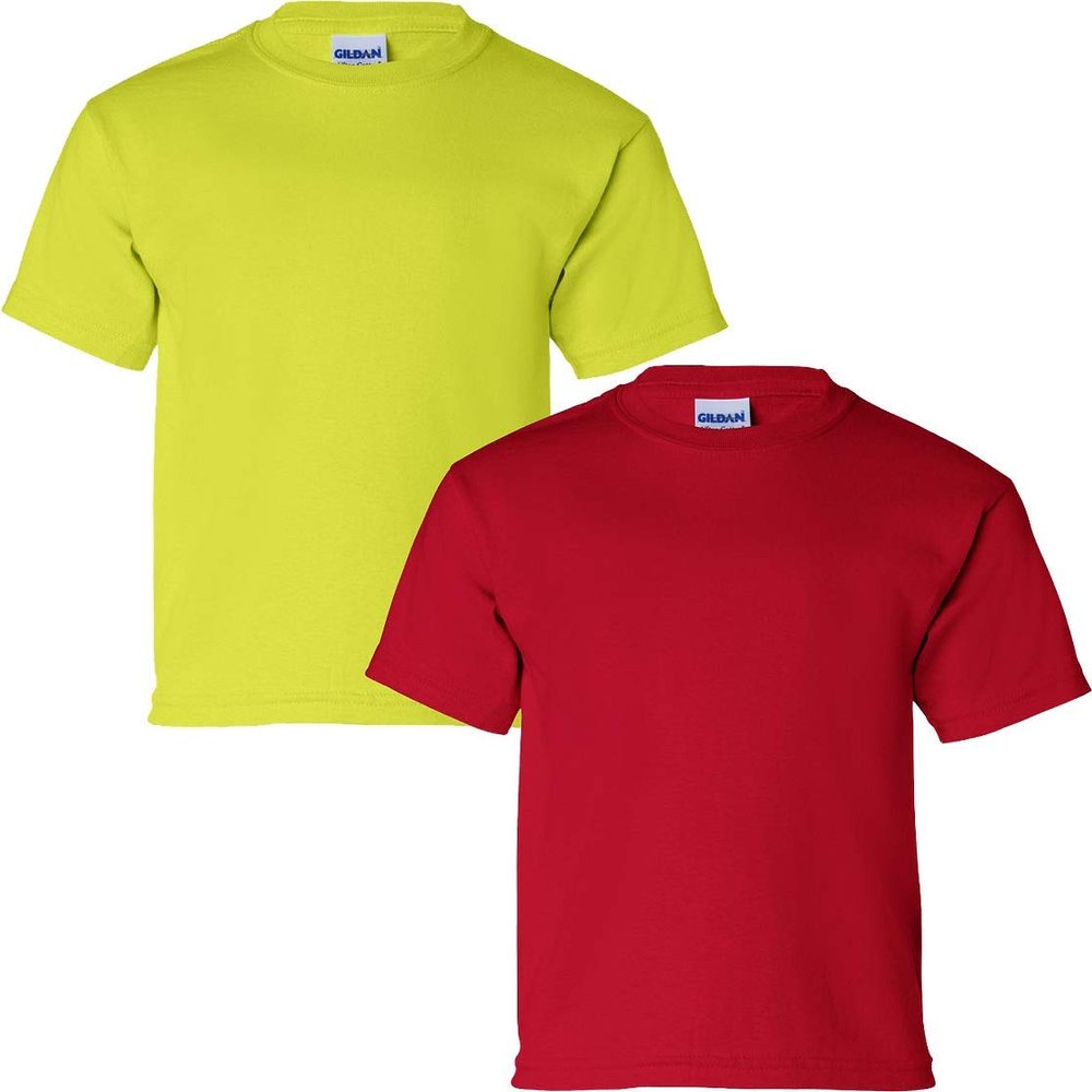 Gildan Kids' Ultra Cotton Youth T-Shirt, 2-Pack XS-SafetyGreen-Cherry