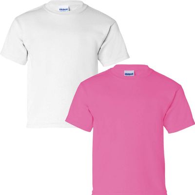 Gildan Kids' Ultra Cotton Youth T-Shirt, 2-Pack MED-White-Safetypink