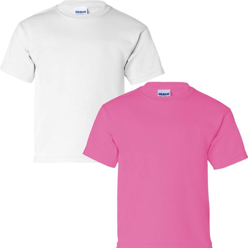 Gildan Kids' Ultra Cotton Youth T-Shirt, 2-Pack MED-White-Safetypink
