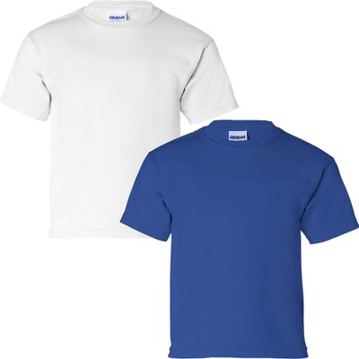 Gildan Kids' Ultra Cotton Youth T-Shirt, 2-Pack MED-White-Royal