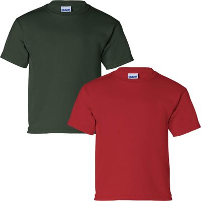 Gildan Kids' Ultra Cotton Youth T-Shirt, 2-Pack LRG-Forest-Red