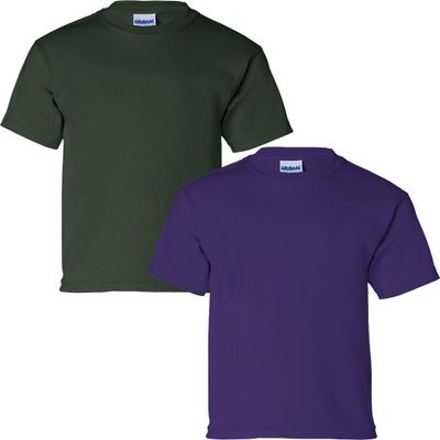 Gildan Kids' Ultra Cotton Youth T-Shirt, 2-Pack LRG-Forest-Purple