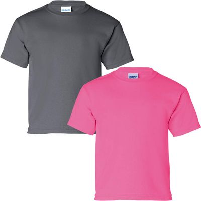 Gildan Kids' Ultra Cotton Youth T-Shirt, 2-Pack MED-Charcoal-Heliconia