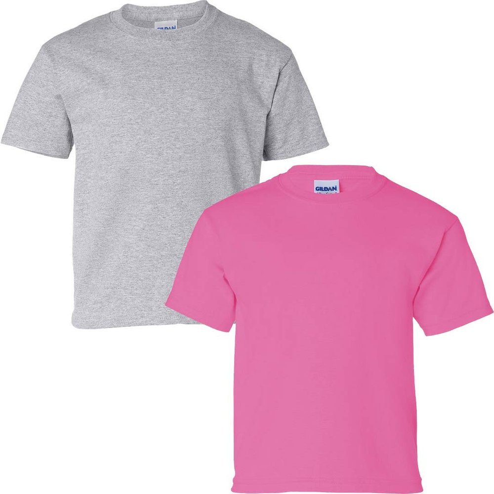 Gildan Kids' Ultra Cotton Youth T-Shirt, 2-Pack LRG-Sportgrey-Safetypink