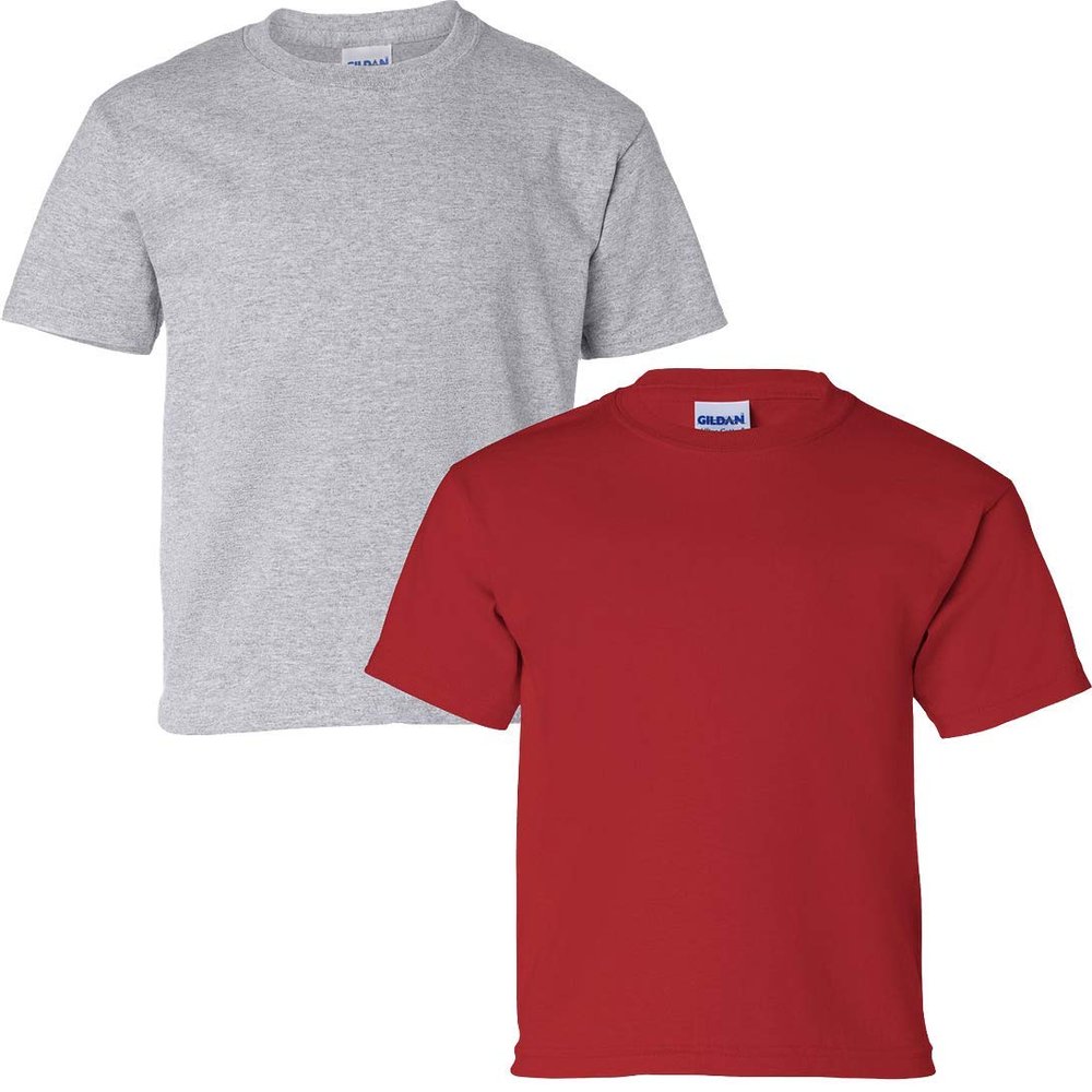 Gildan Kids' Ultra Cotton Youth T-Shirt, 2-Pack MED-Sportgrey-Red