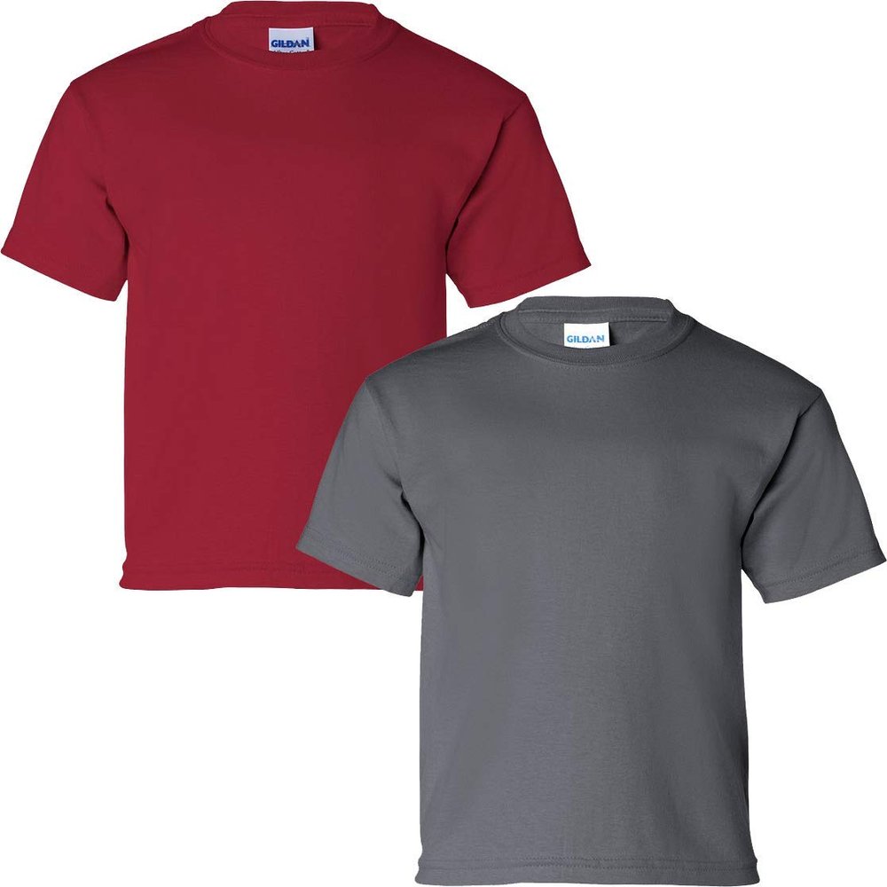 Gildan Kids' Ultra Cotton Youth T-Shirt, 2-Pack XS-Cardinal-Charcoal