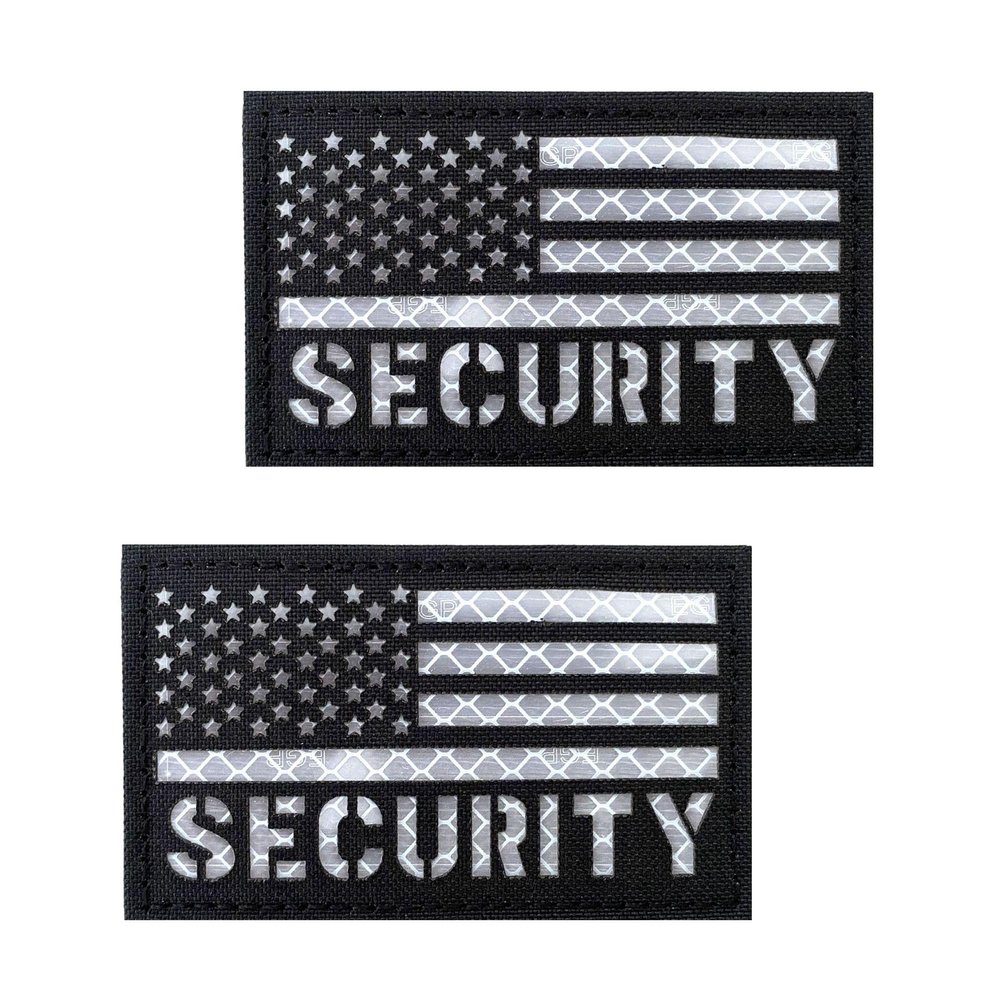 2x3.5 Reflective Security Patch US Flag with Hook Back for Service Harness Tactical Vest Collar Hook-Fastener Backing