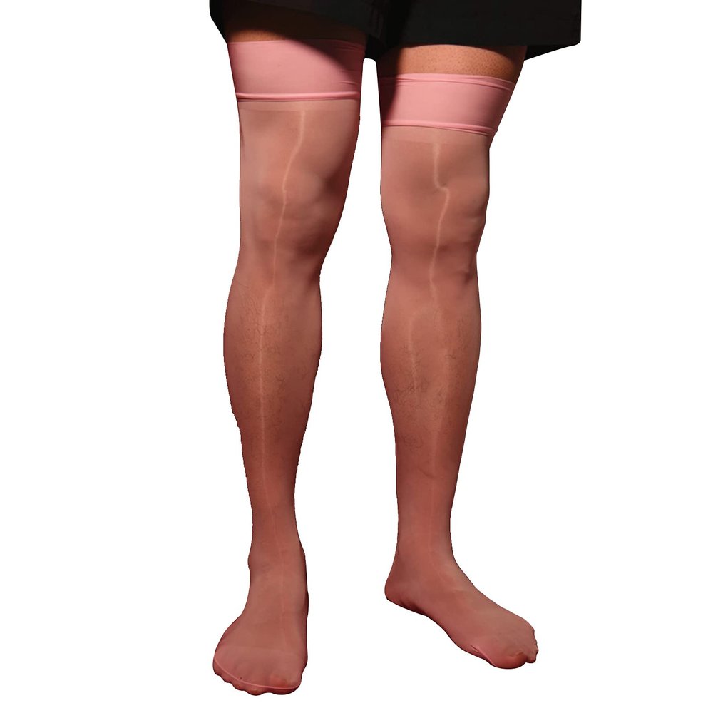 LiiYii Men's Sissy See-Through Thin Silk Stocking Stretchy Sheer Thigh High Socks Underwear Pink One Size