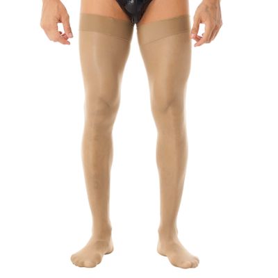 LiiYii Men's Sissy See-Through Thin Silk Stocking Stretchy Sheer Thigh High Socks Underwear Coffee One Size
