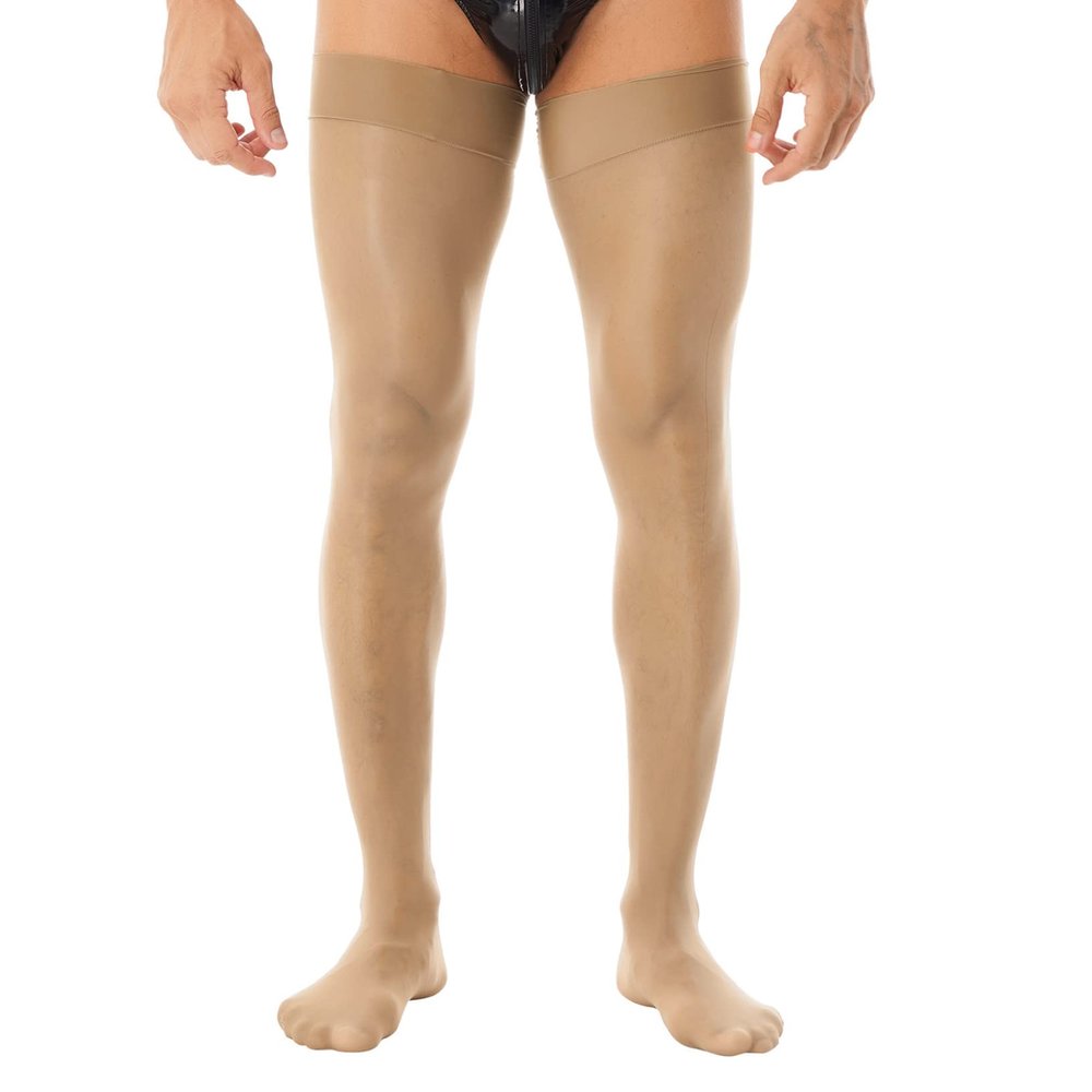 LiiYii Men's Sissy See-Through Thin Silk Stocking Stretchy Sheer Thigh High Socks Underwear Coffee One Size