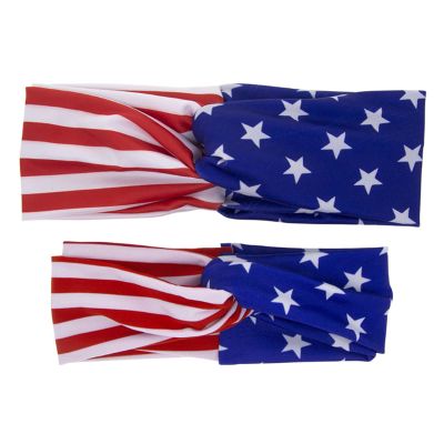 LABANCA 2 Pack Mom and Daughter 4th of July Headband Head Band Wrap American Flag Print Elastic Cloth Hairbands Bandana (Color 5)