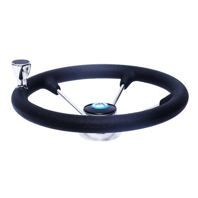 Homyl 5 Spokes Boat Steering Wheel, Stainless Marine Wheel Black Foam Grip Knob, Black